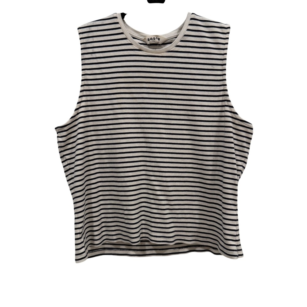 Boden Striped Ribbed Tank Top Navy White Sleeveless Crew Neck US 16-18 T1341